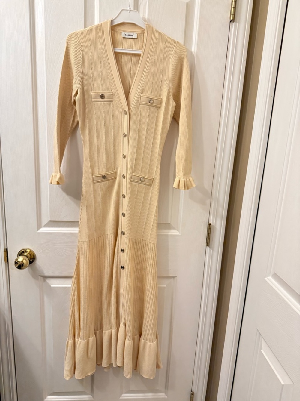 Sandro Mixed Ribbed Knit Midi Dress